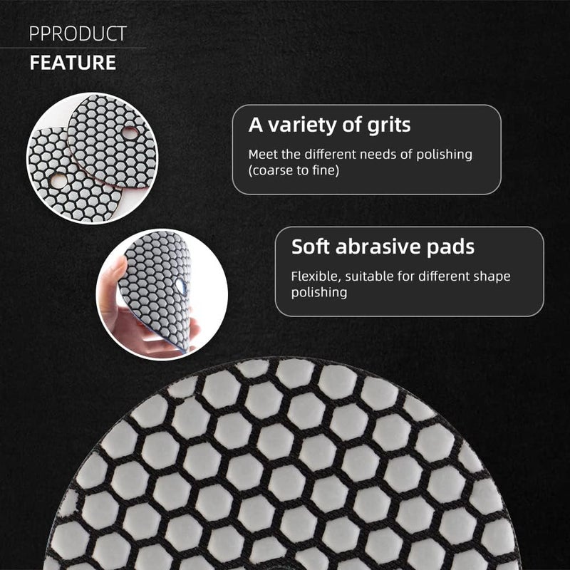 ZFE Diamond Polishing Pads, 9Pcs 4 Inch 100mm Dry Polishing Pads Set with 5/8”-11 Backing Plate for Granite Concrete Marble Quartz Stone Countertop Polishing - Image 4